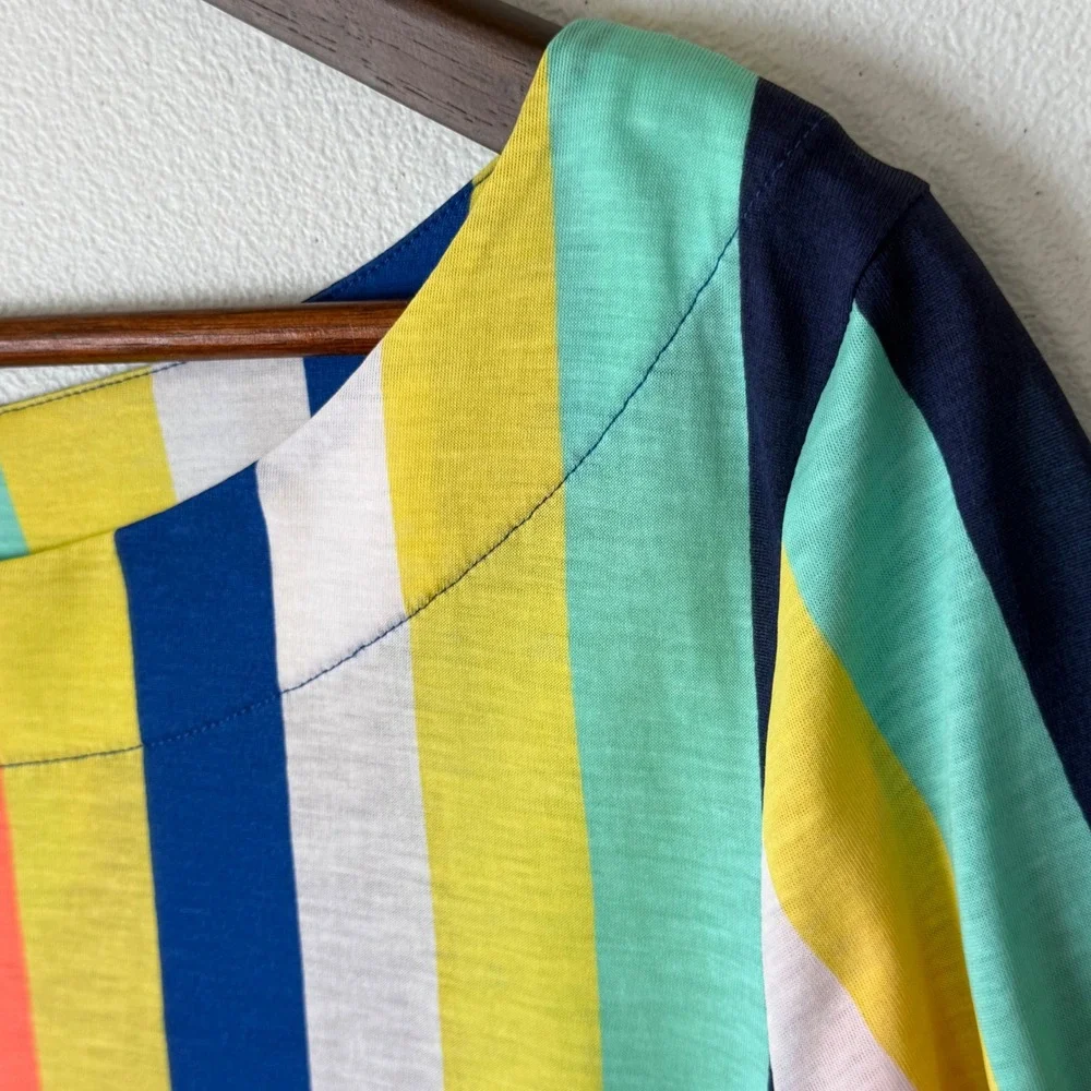 Lilly Pulitzer Blouse L Waverly Rainbow Stripe 100% Pima Cotton Dopamine Preppy - Picture 6 of 10